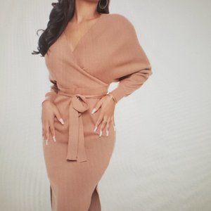 Sweater midi dress beige L